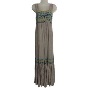 Natural Life Women's S Embroidered Smocked Wide Leg Jumpsuit Boho Hippie A46